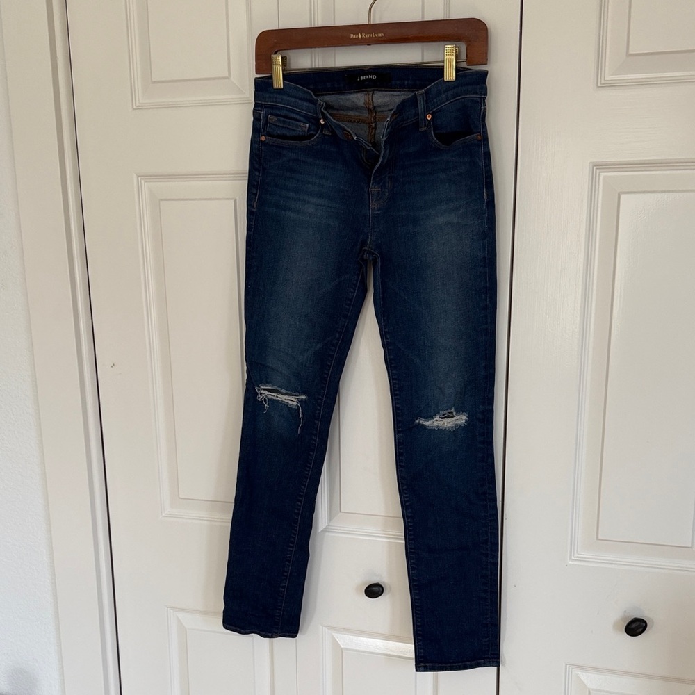 J Brand Dark Blue Ripped Skinny Jeans
